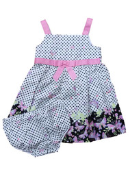 Ashley Ann Infant Girls White & Pink Black Polka Dot Butterfly Dress Sun Dress