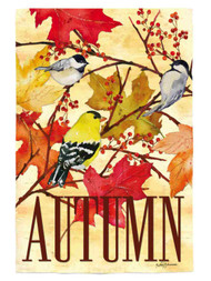 Evergreen Autumn Birds Fabric Decorative Garden Flag 18 by 12 Inch