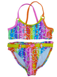 Angel Beach Girls Neon Striped Bikini Swimming Suit Swim Bathing Suit 2 PC