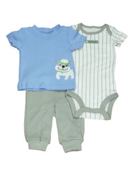 Carters Infant Boys 3 Piece Blue Baseball BullDog T-Shirt Pants & Creeper Set NB