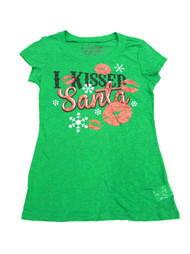 Rocker Girl Junior Women Green Kissed Santa Christmas Semi Sheer Fitted Shirt