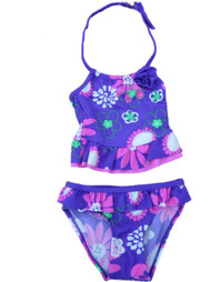 CT KIDZ Infant Girls Purple & Pink Flower 2 PC Halter Swim Suit Swimming