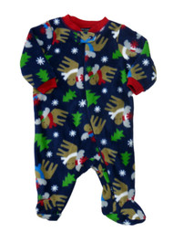 Infant Boys Blue Fleece Moose Sleeper Christmas Holiday Pajamas