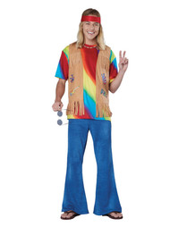 Totally Ghoul Mens Tie Dyed Hippie Costume with Fringe Peace Vest