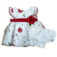 Sweet Heart Rose Infant Girls White Satin Party Holiday Dress with Rosette