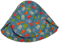 Toddler Boys Royal Blue Sun Hat Sea Creature Bucket Hat Fish Octopus Crab Aqua