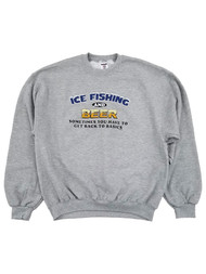 Split Tees Mens Gray Ice Fishing & Beer Heavyweight Pullover Sweatshirt