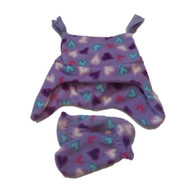 Faded Glory Toddler Girls Purple Heart Fleece Trapper Hat & Mittens Set Joker