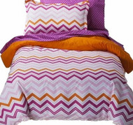 Girls Full Bed in a Bag Pink & Orange Zigzag Comforter Set Sheets Shams 7 pc