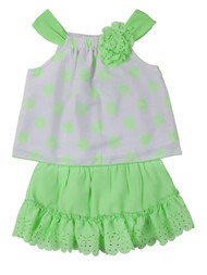 Little Lass Infant Girls Green White Polka Dot Top Scooter Outfit 2 PC Set