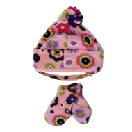 ABG Infant & Toddler Girls Pink Fleece Floral Trapper Hat & Mittens Set