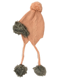 Womens Peach Knit Peruvian Style Trapper Hat Fleece Lined