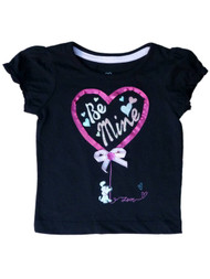 Infant Toddler Girls Black Be Mine Heart Print Valentine Short Sleeved Shirt