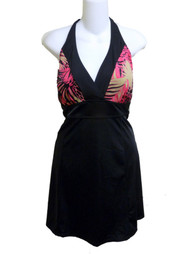 Tropical Escape Womens Black Pink Banded Swimdress Swimming Suit Swim Dress