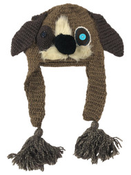Womens Lumpy Knit Puppy Dog Trapper Hat Critter Aviator