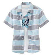 Toughskins Boys 2 pc Blue & Gray Striped Shirt & Soccer Club T-Shirt Set