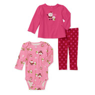 Carters Infant Girls Pink Santa's Favorite 3 piece Set Christmas Outfit