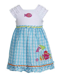 Youngland Infant Girls Blue & White Plaid Fish Dress 2 Piece Sundress