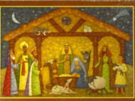 Trimmery Stained Glass Replica Jesus in the Manger Christian Christmas Cards