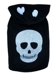Simply Dog Hoodie Costume Black Silver Glittery Skull Fleece Pet Outfit Shirt