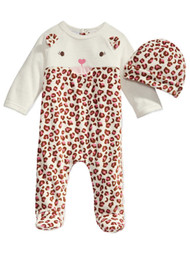 First Impressions Infant Girls 2 PC Plush Leopard Jumpsuit Sleeper & Hat Outfit