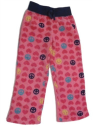 Jellifish Girl Pink Fleece Peace Love Sleep Pants Heart Pajama Bottoms Lounge