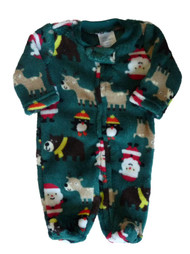 Infant Boys Plush Green Baby's 1st Christmas Santa Claus Sleeper Pajamas