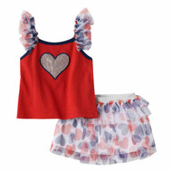 Little Lass Infant Girls Red White Blue Heart Shirt Skirt Set Outfit