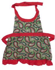Pretty Red & Green Paisley Christmas Apron Bib Style Cooking
