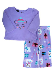 Joe Boxer Infant Toddler Girls Bear Fleece Sleepwear Set Purple Pajamas PJs