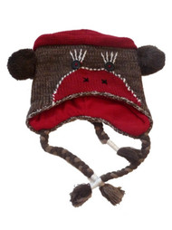 Womens Brown Knit Sock Monkey Peruvian Style Trapper Hat