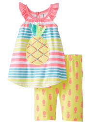 Rare Editions Girls Pineapple Outfit Striped Top & Yellow Shorts 2 Piece Set