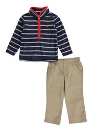Carters Infant Toddler Boys Striped Fleece Pullover Jacket Pants 2 PC Outfit