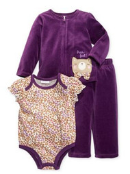 First Impressions Infant Girl 3 PC Purple Velour Kitty Pants Shirt Sweater