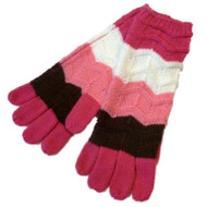 Ben Berger Girls Pink Brown & Ivory Striped Knit Gloves