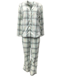 Soft Sensations Womens Ivory Purple & Gray Plaid Fleece Pajamas PJs Sleep Set