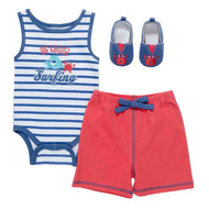 Baby Gear Infant Boys 3 Piece Big Kahuna Surfing Bodysuit Red Shorts & Shoes