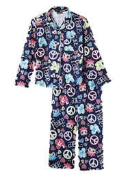 Joe Boxer Girls Blue Flannel Sleepwear Set Peace & Love Owl Pajamas  PJs