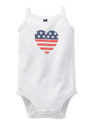 Carters Infant Girls White & Patriotic Heart Print Sleeveless Romper Creeper