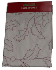Holiday Home Poinsettia & Holly Embroidered Tablecloth Fabric Table Cloth 70 R