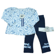 Vitamin Kids Infant Girls Blue Paisley Top & Leggings 2 PC Set 12 Months