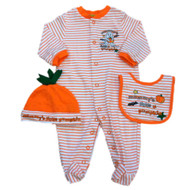 Prepare To Scare Infant Boys Orange Mummy's Little Pumpkin Coverall Bib & Hat