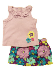 Infant Girls Purple Floral Baby Outfit Hawaiian Flower Shirt & Skirt Set