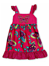 Youngland Infant & Toddler Girls Hot Pink Butterfly Ruffled Dress Sun dress