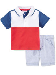 First Impressions Infant Boys 2 Piece Red White Blue Polo T-Shirt Shorts