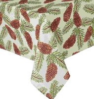 St Nicholas Square Woven Pine Cone Print Tablecloth Pinecone Fabric 60x144 Ob