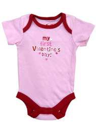 Infant Girls My First Valentines Day Pink Creeper Short Sleeved Bodysuit