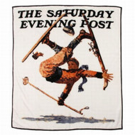 Saturday Evening Post Royal Plush Fleece Sking Throw Blanket Wipeout On Skis
