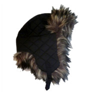 Envision Avenue Womens Quilted Black Trapper Hat with Plush Brown Fur Aviatior