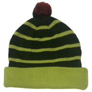 Aquarius Boys Colorful Knit Striped Green Beanie Pom Pom Hat Stocking Cap
